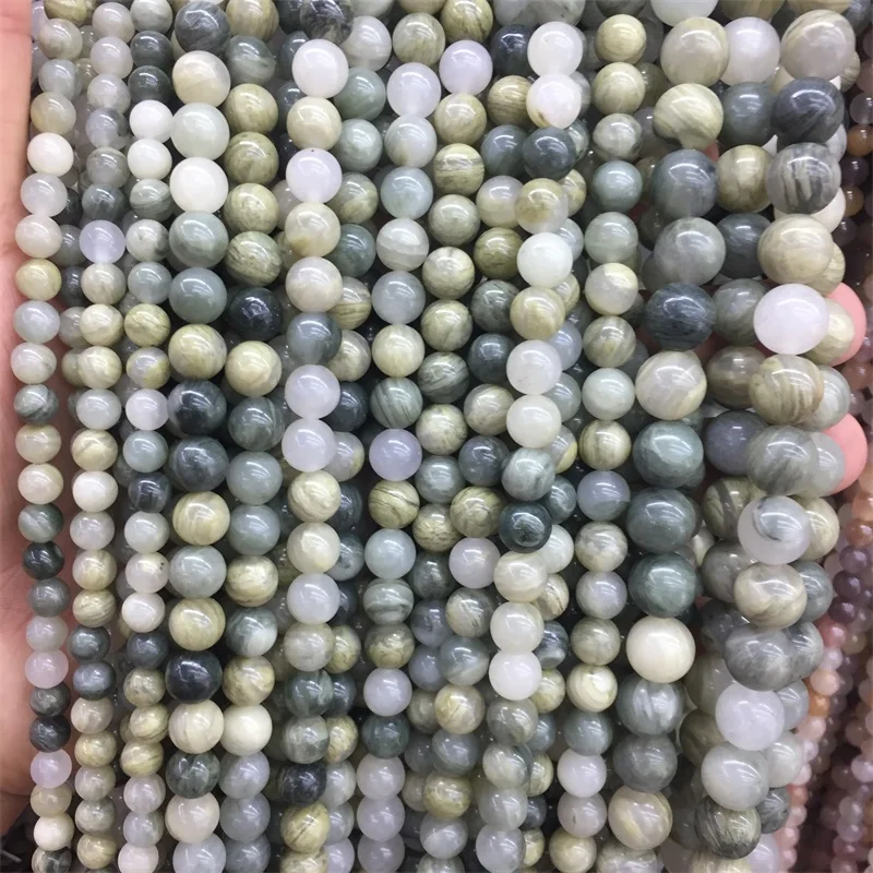 4/6/8/10MM Green Grass Silk Jade Gemstone Healing Power Natural Stone Beads For Jewelry Necklace Bracelet Making DIY