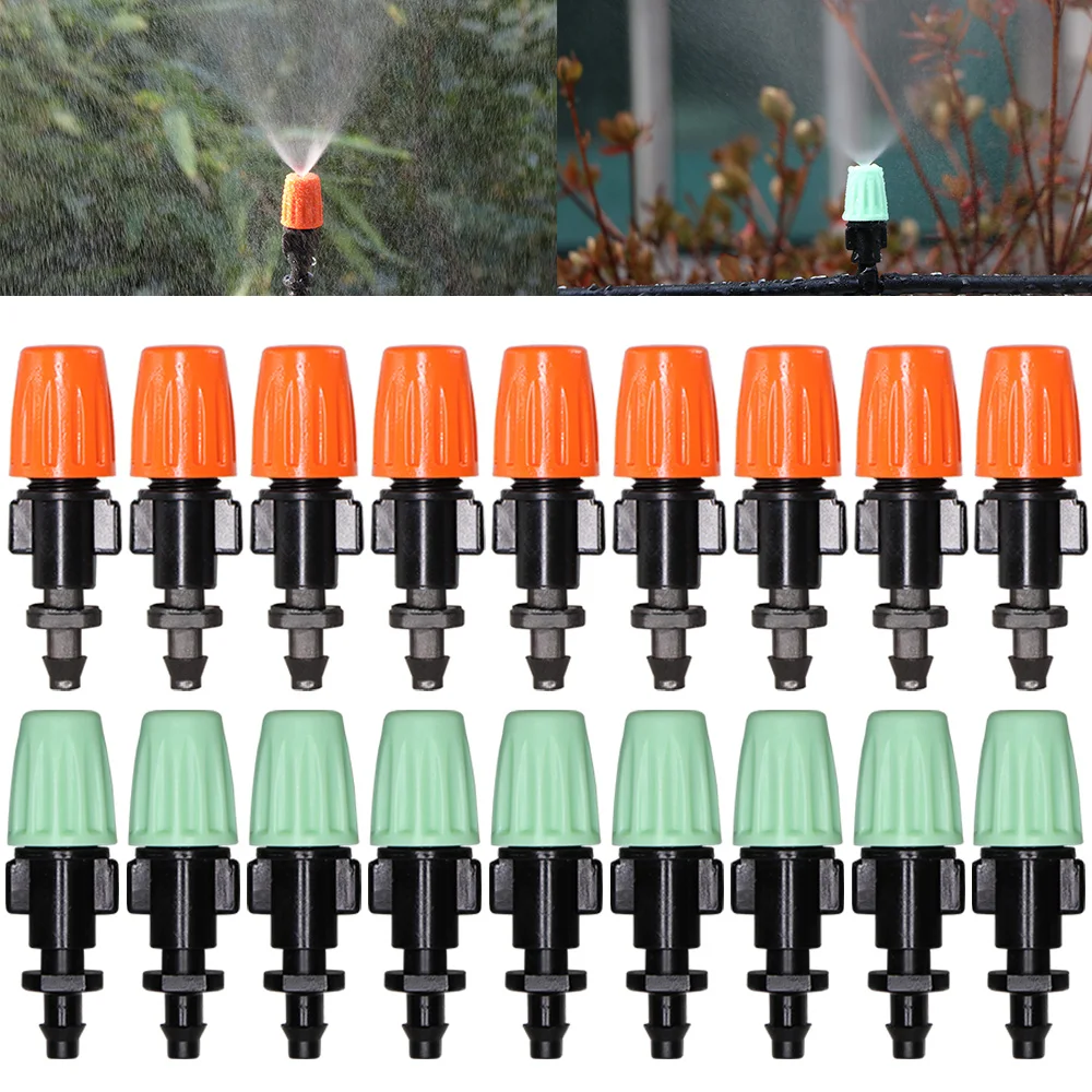 Nosel Gerimis Irigasi Tetes Dapat Disesuaikan untuk Taman Alat Semprot Atomisasi Penyiram Penyiraman dengan Konektor Tee Datar Selang 1/4"