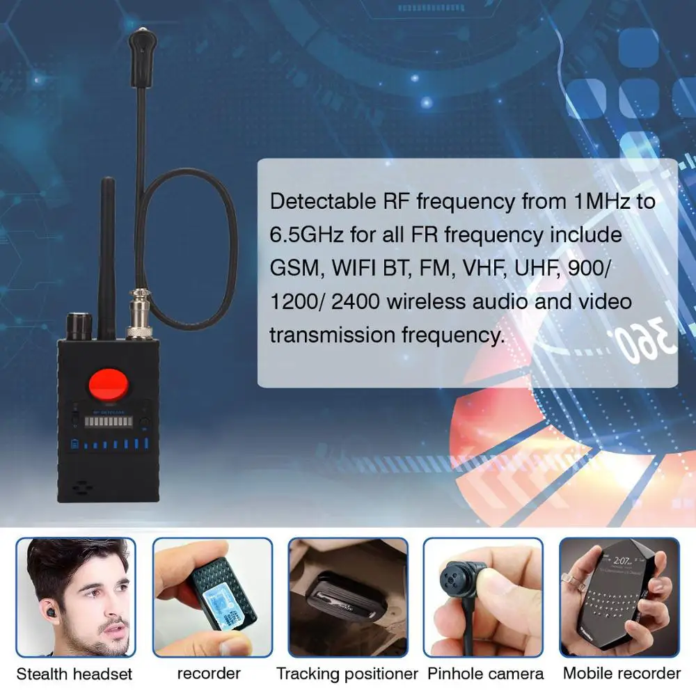 مكافحة التجسس الكاشف ، اللاسلكية RF علة الكاشف ، فائقة الحساسية علة الكنس للكشف عن كاميرا صغيرة لاسلكية GSM جهاز الاستماع