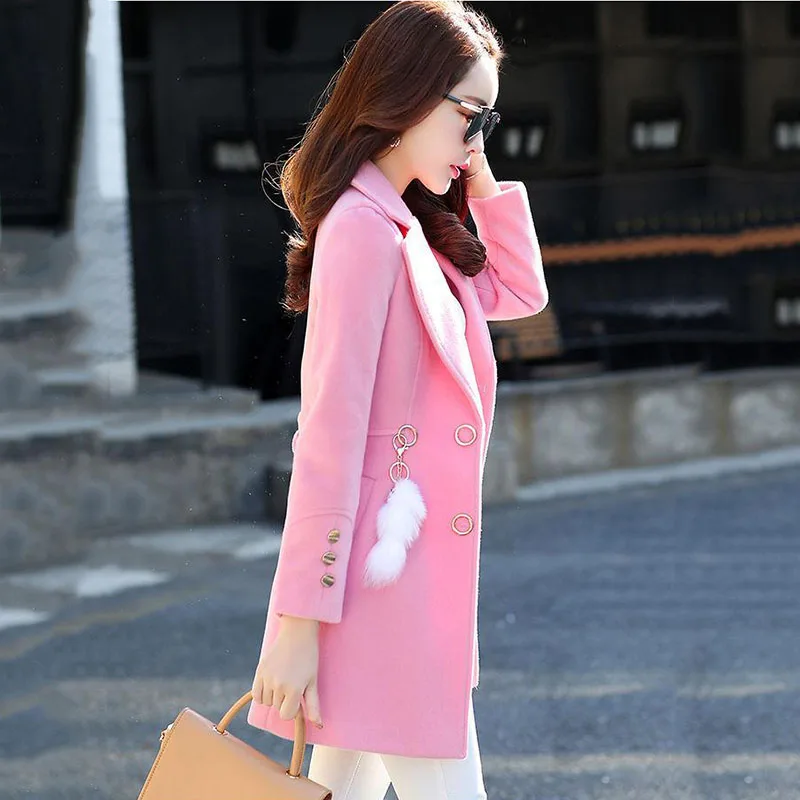 Woolen Women Jacket Autumn Winter Female Coat Korean Version New Mid Long Woolen Warm Coats Casual Wool Lady Outwear Tops R1489