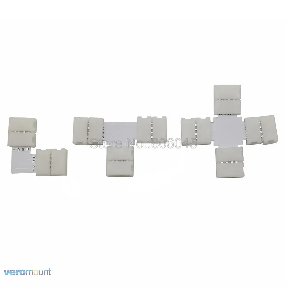 5pcs/lot Free Soldering LED Connector 4Pin 4-Pin L / T / X Shape Corner Connector No Welding for 10mm RGB LED Strip Light