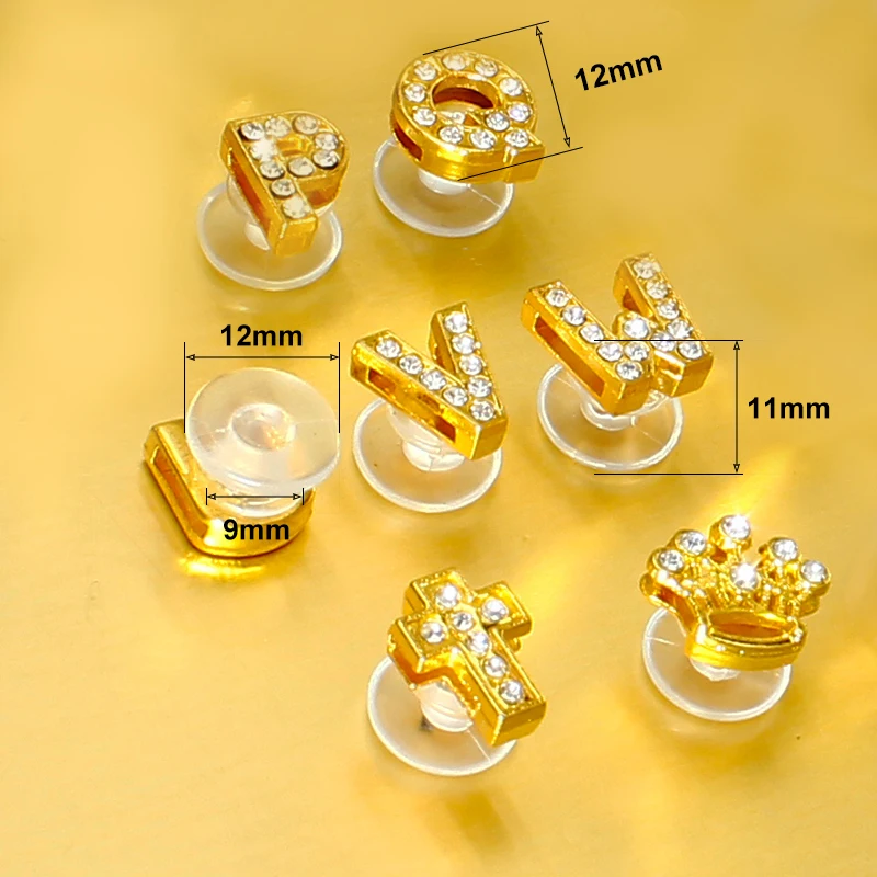 8mm Golden Letters With Sucker Crystal Shoe Buckle Garden Shoes Dongdong Shoes Accessories Wholesale Gift No Including Slippers