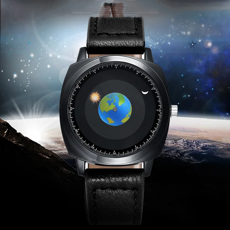 

ADDIES Brand Creative Design Rotating Earth Dial Watch Silicone Leather Quartz Sports Watch Men's Watch Relogio Masculino