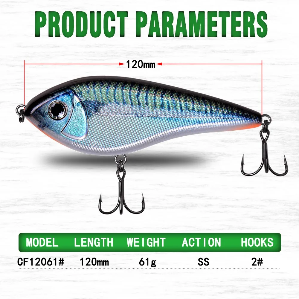 CF Lure 120mm 61g 11Color Laser Paper Hard Baits Slow Sinking Intruder Jerk bait Fishing Lure