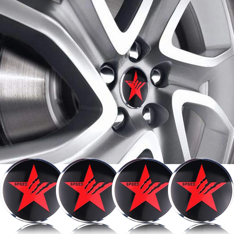 4PCS Pentagram SPEED Sign Badge Car Wheel Center Hub Caps Cover Rim Stickers Styling Decoration For BMW AUDI FORD HONDA KIA JEEP