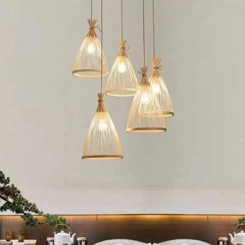Bamboo Weaving Pendant Light  Chinese Living Room Hotel Hanging Lighting Hotpot Store Chandelier Bamboo Art Pendant Light