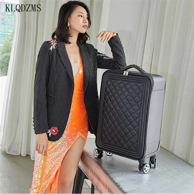 KLQDZMS 16’’18’20’’24 Inch New Women\'s Luxury Rolling Luggage Set PVC Fashion Suitcase On Wheels PU Personalized Suitcase