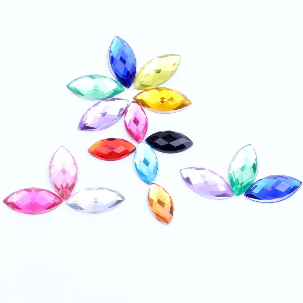 3x6mm 250pcs Craft DIY Gems Flatback Marquise Earth Facets Normal Colors Acrylic Rhinestone Strass Nail Art Decorations