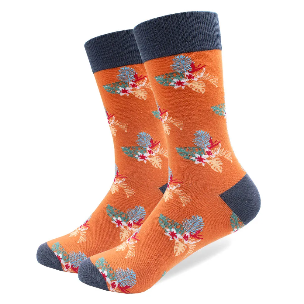 Chaussettes en coton peigné coloré pour hommes, avocat, feuilles de flamant rose, nouveauté, équipage de planche à roulettes, décontracté, chaud,