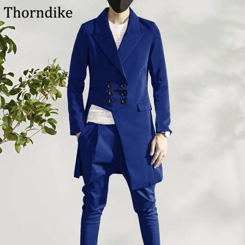 

Thorndike Autumn Groom Wedding Party Tuxedos Custom Made Double Breasted Long Suits For Men Peaked Lapel Male Blazers With Pants