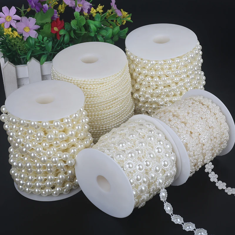 1-5m/bag ABS Imitation Pearl Beads Rhinestone Chain Line Cord Thread Trim For Jewelry Making DIY Wedding Party Craft Accessories