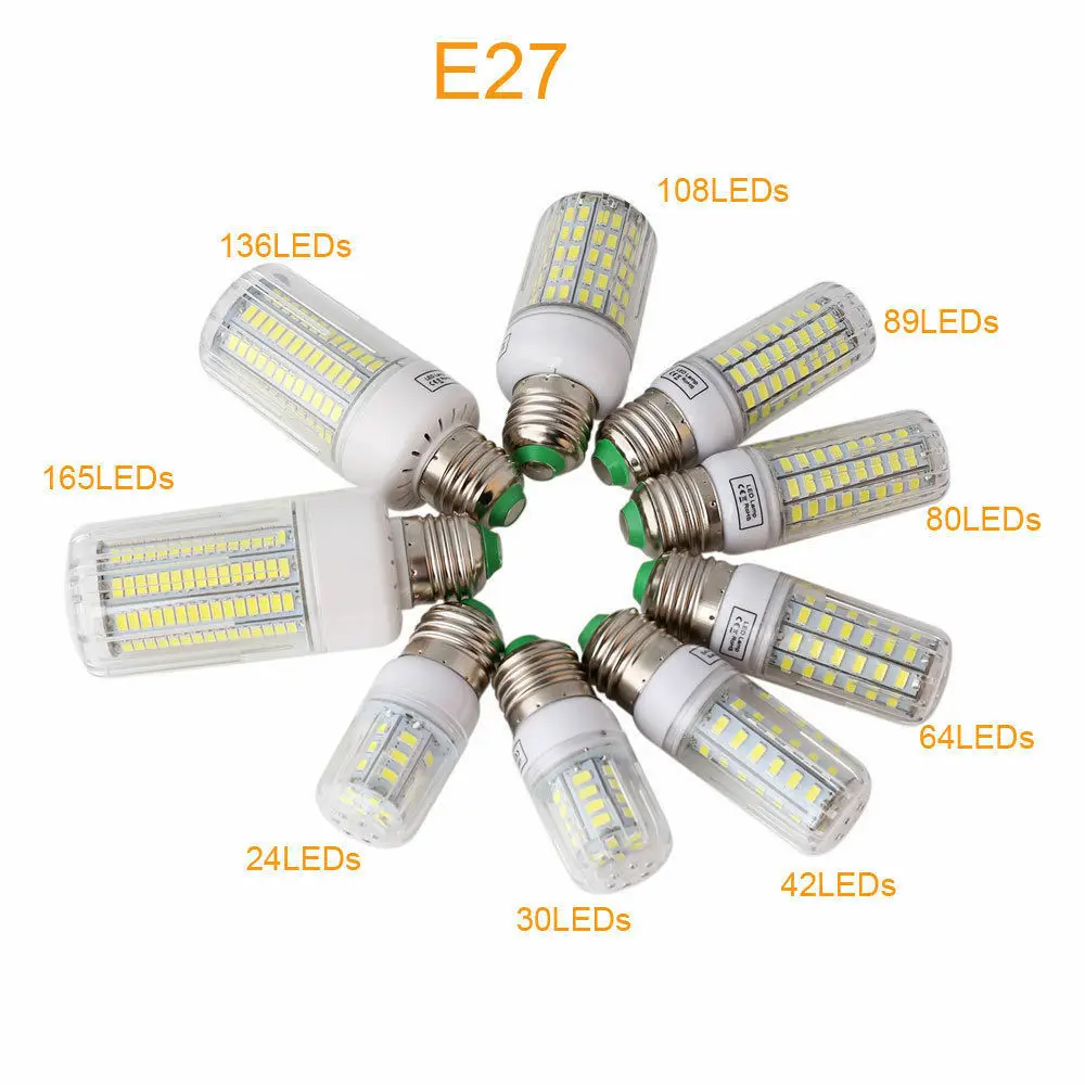 5 pçs e27 e12 b22 lâmpadas de milho led ac 220v super brilhante branco lâmpada ampola para casa quarto substituir 50w incandescente