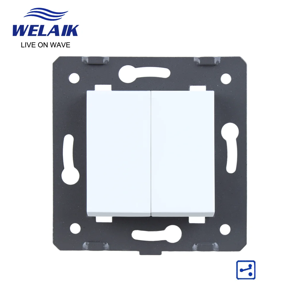 WELAIK EU Stairs Push Button 2Gang2Way Light Wall Switch DIY Parts Crystal-Glass-Panel AC250V A722W