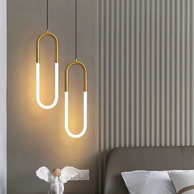 

Nordic Minimalist Bar Chandelier Bedroom Bedside Light Luxury Post-modern Restaurant Clothing Store Stairs U-shaped Lamps