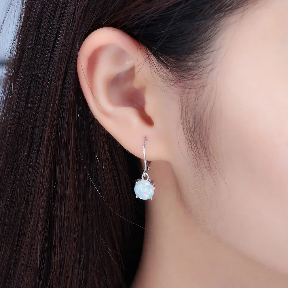 CiNily White & Pink & Blue Fire Opal Drop Dangle Earrings With Round Stone Silver Plated Jewelry Best Gifts for Girl Women