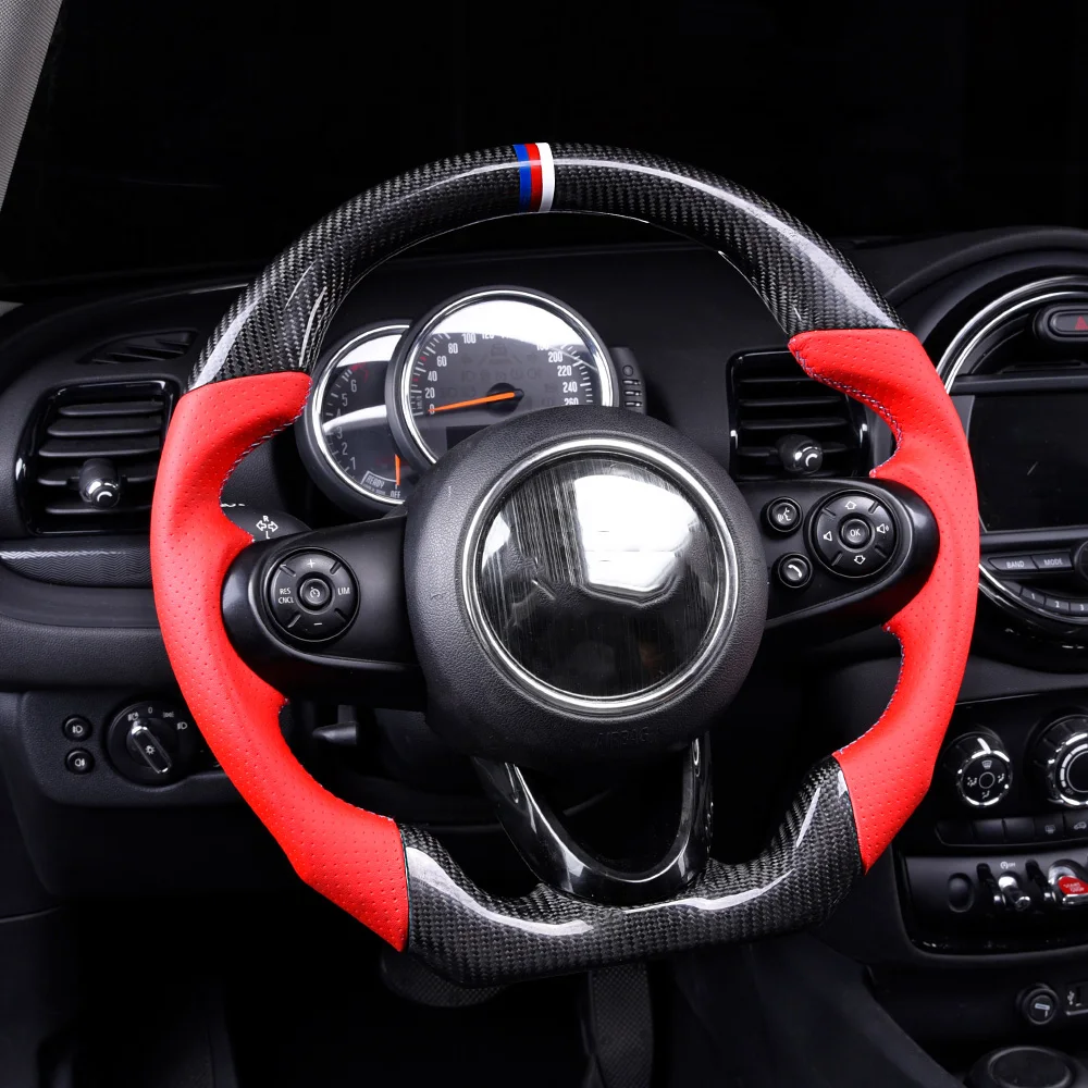 Carbon Fiber Steering Wheel Real Leather Customized for MINI Cooper  F R Series Clubman F60  Interior Accessories F56