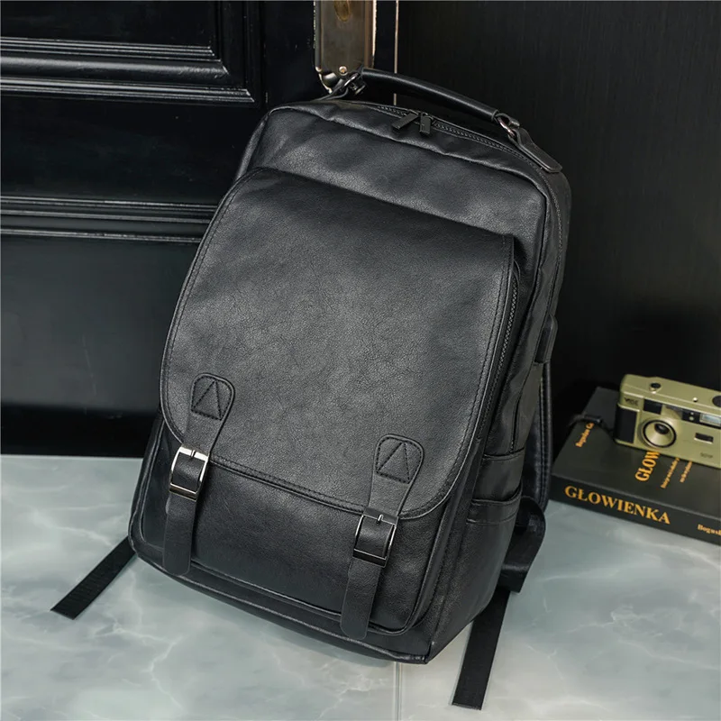 2021 Vintage Large-capacity Backpack Men Luxury PU Leather Men\'s Backpacks School Bag Computer Bag Waterproof Backpack For Men