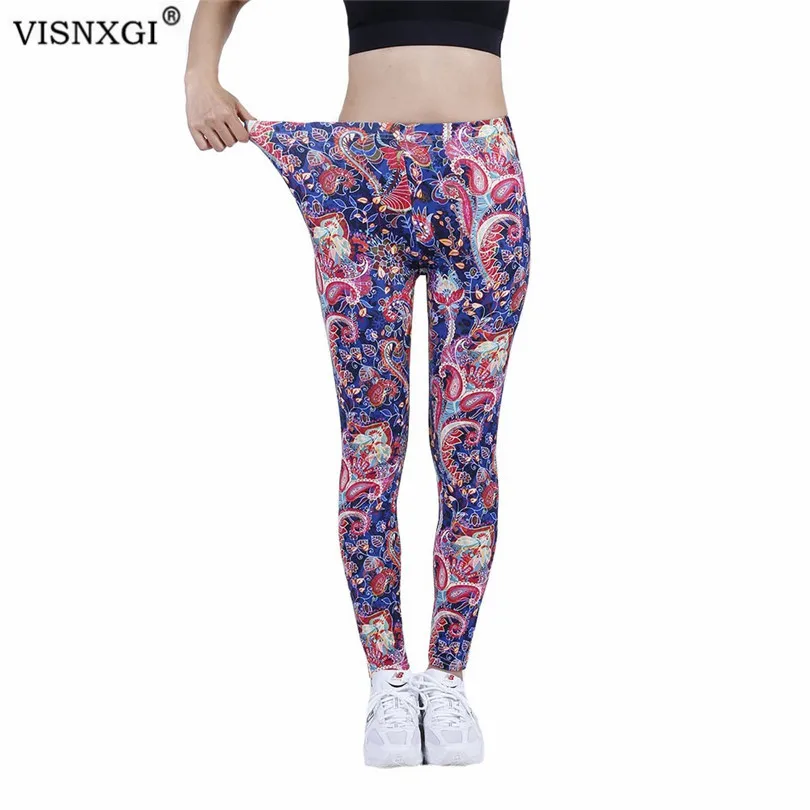 

VISNXGI Graffiti Leggings For Women High Waist Fitness Push Up Ladies Red Blue Cashew Flower Workout Pants Polyester New Bottom