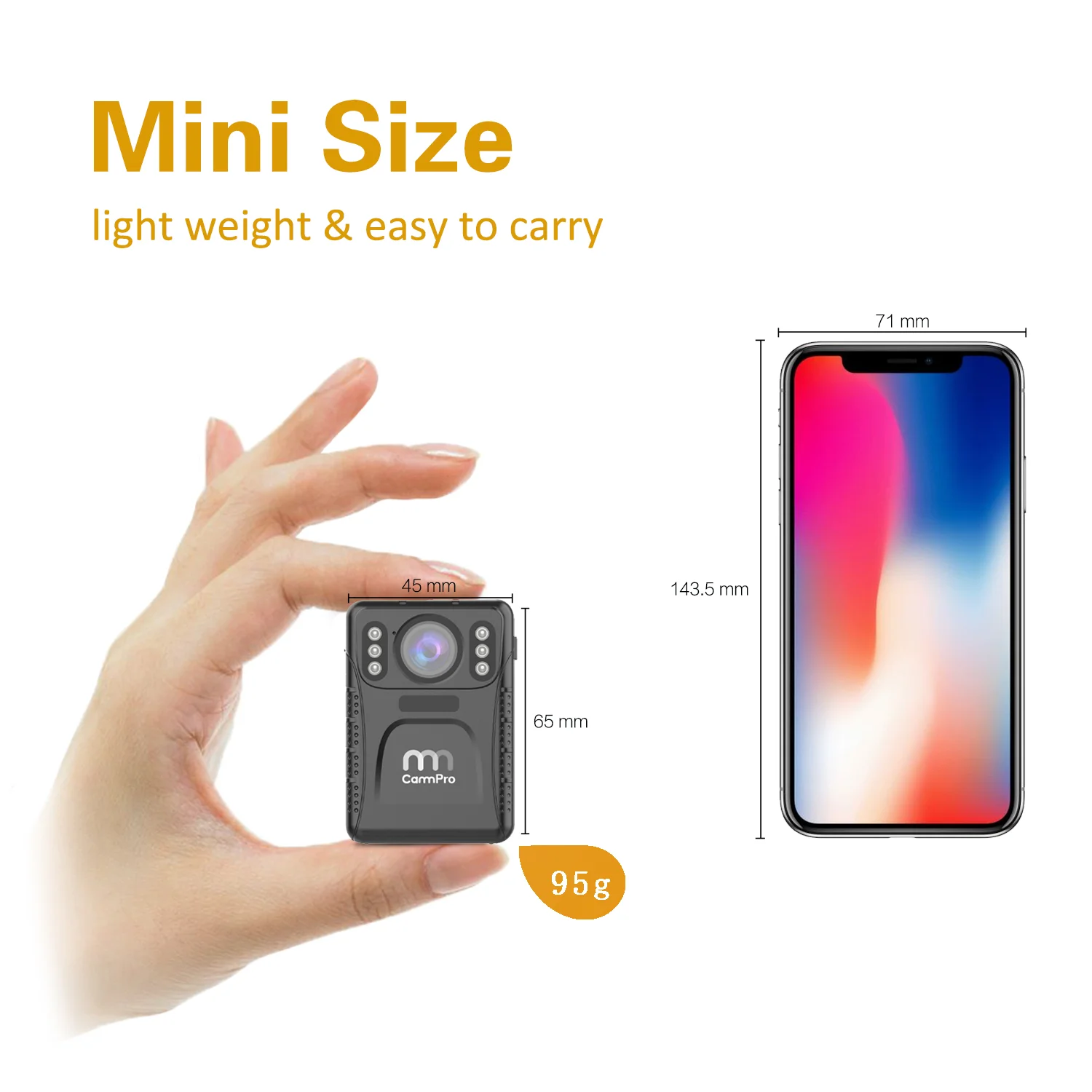 Камера полицейская CammPro M1n, UHD 1440P, высокоэффективное кодирование, память 64 ГБ, ночное видение, водонепроницаемая