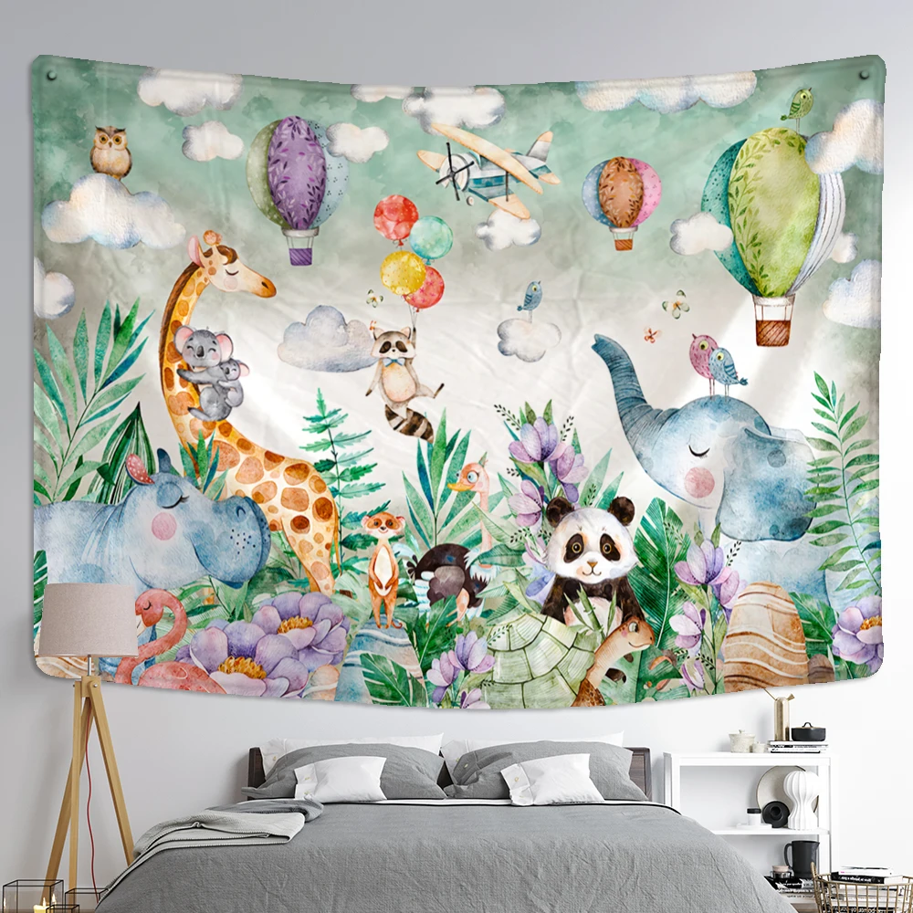 

Zoo Cartoon Illustration Tapestry Wall Hanging Witchcraft Psychedelic Tapiz Hippie Cute Children Room Home Decor