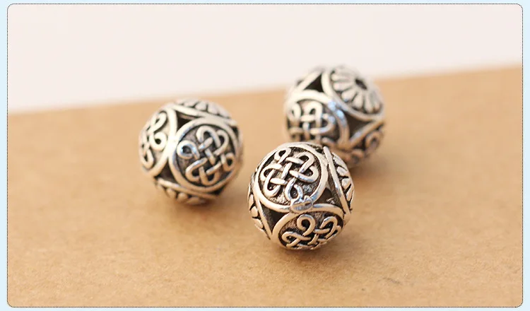 Handmade 100% 925 silver Tibetan beads 925 sterling Tibetan Endless KNot Beads Good Luck Loose Beads Jewelry Findings