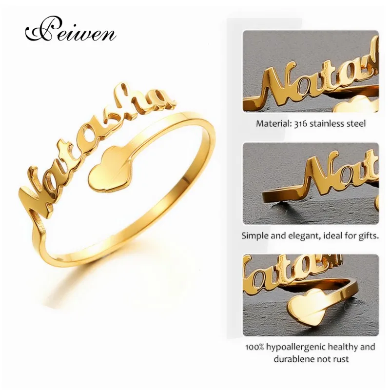 

Personalized Custom Ring Adjustable Letter Heart Name Rings Stainless Steel Love Wedding Ring for Women Men Anniversary Jewelry