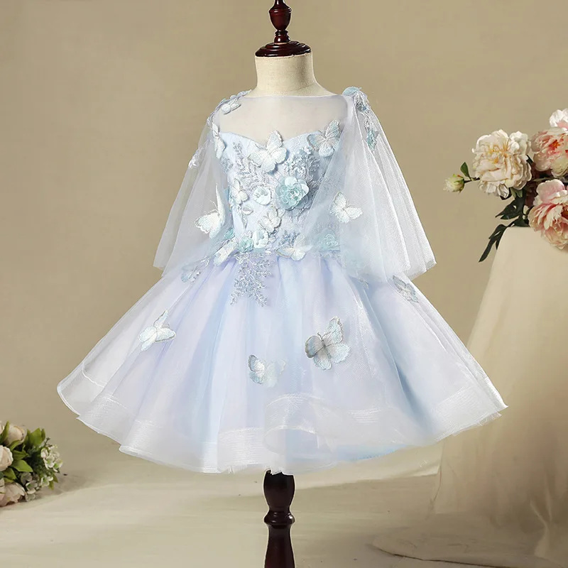 Kids Pageant Evening Dress 2024 Lace Flower Gowns Girl Weddings Birthday Party Robe For Girls First Communion Dresses And Cloak