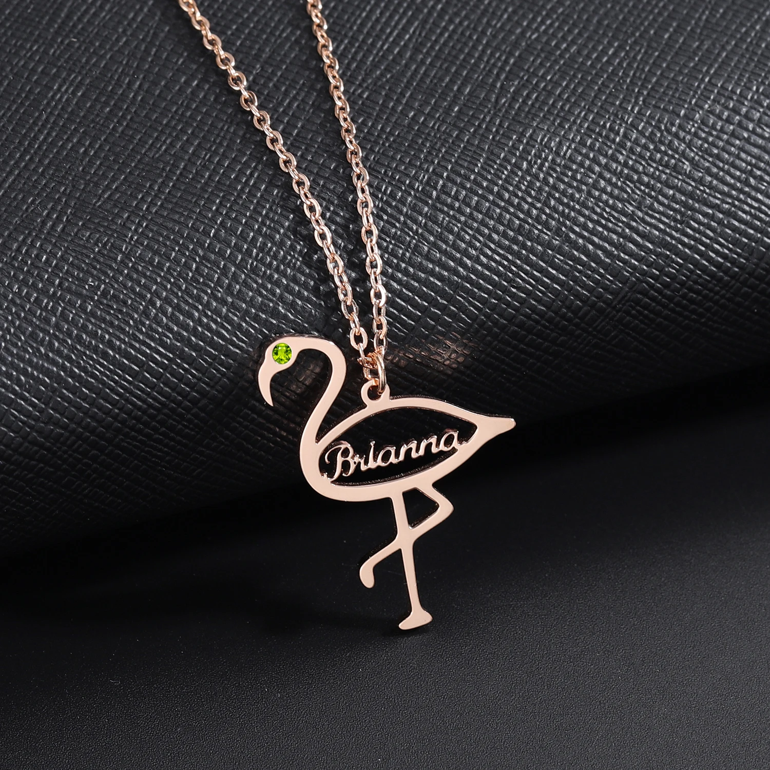 Personalized Name Custom Necklace Flamingo Birthstone Gold Stainless Steel Chain Pendant For Women Jewelry Gifts Drop Shipping