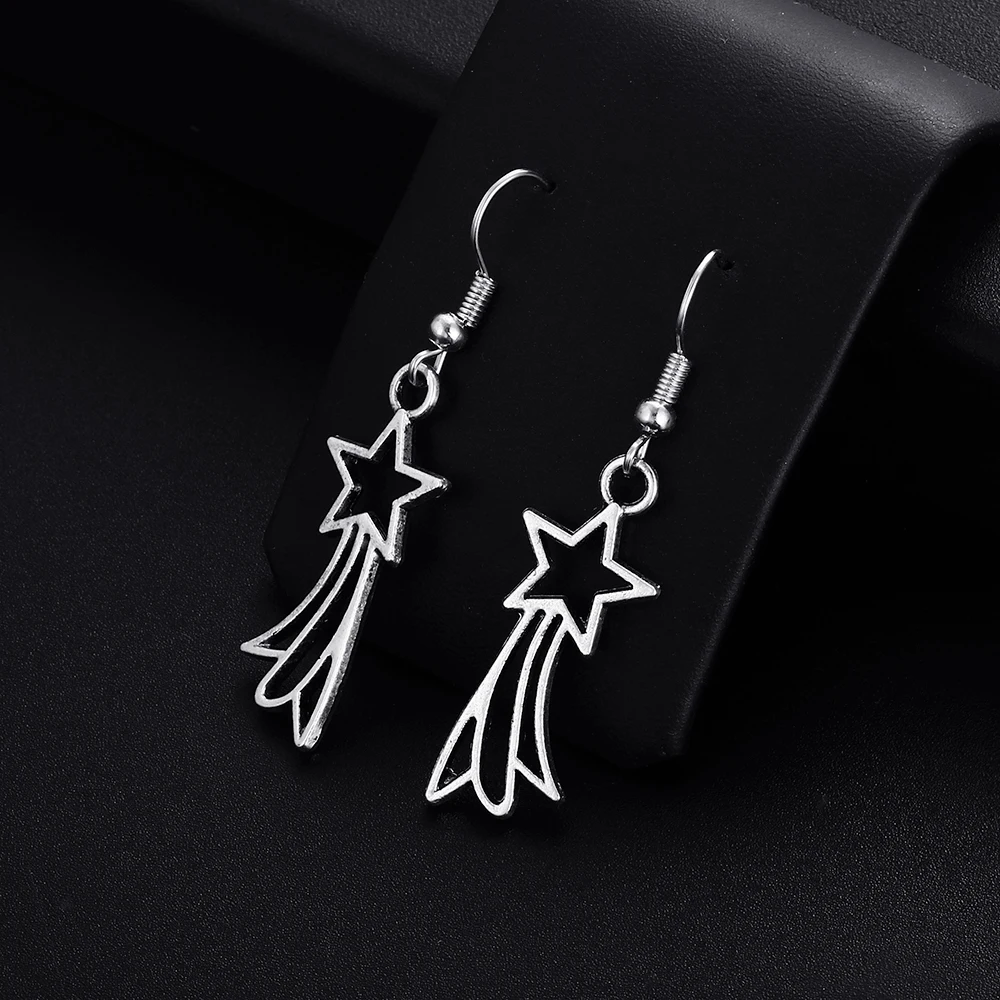 Trendy Vintage Tassels Shape Dangle Antique Silver Plated Earrings for Women Girl Retro Drop Earrings Cute Earring Jewelry