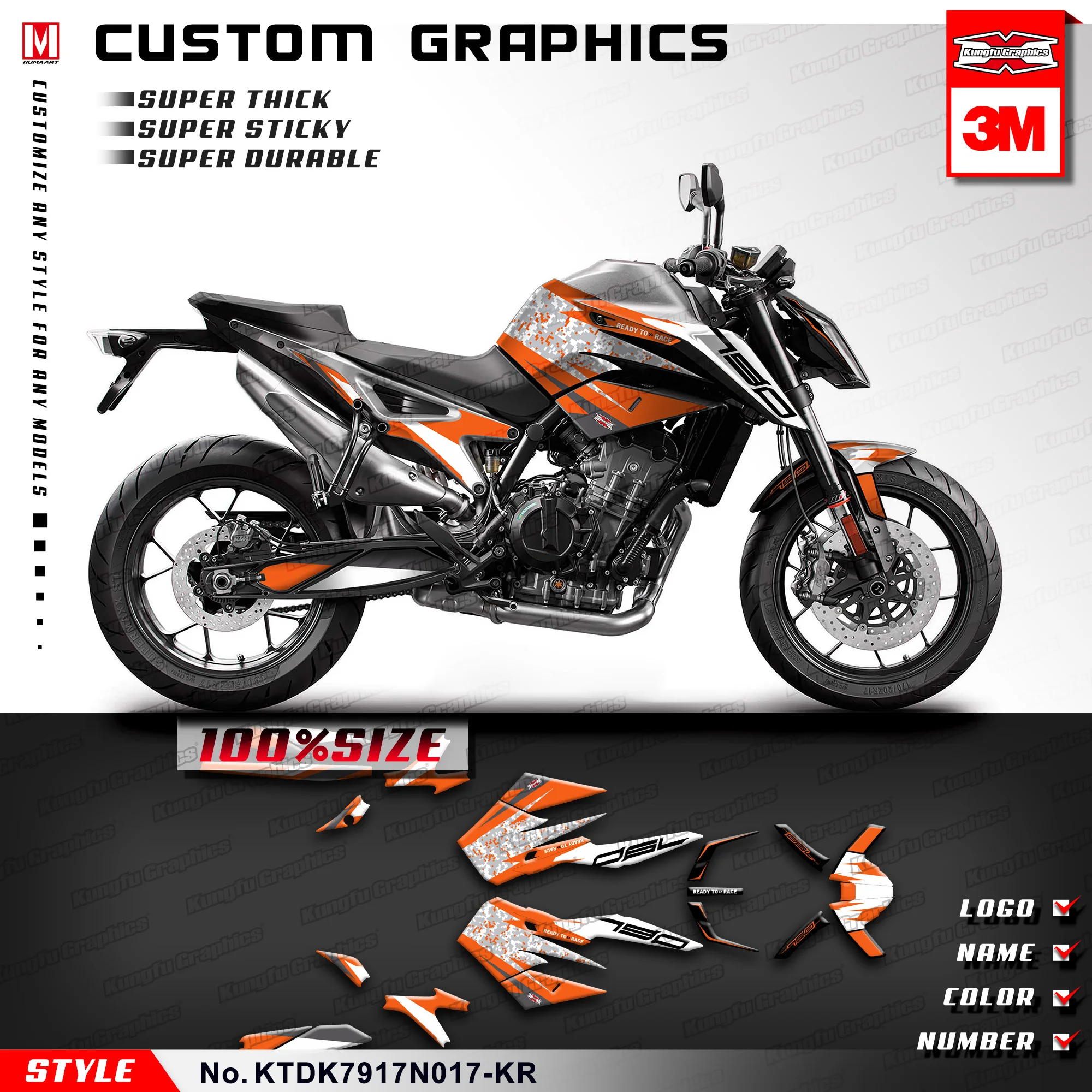 

KUNGFU GRAPHICS Stickers Full Decal Kit for Duke 790 890 R 2017 2018 2019 2020 2021 2022 2023 Orange, KTDK7917N017-KR