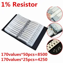 170values*50pcs/25pcs 8500pcs 4250pcs 0R~10M 0603 1% Resistor Sample Book SMD Assorted Kit 10K 100K 1K 1R 100R 220R