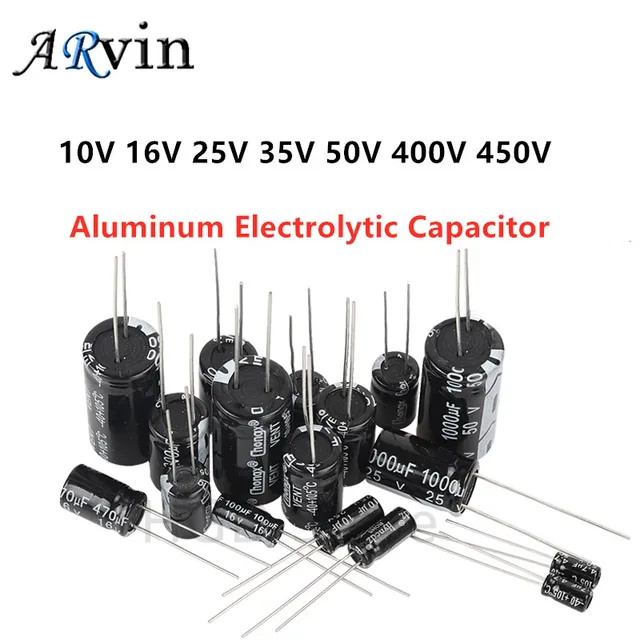 Aluminiowy kondensator elektrolityczny 6.3V 10V 16V 25V 35V 50V 63V 100V 400V 450V 10 47UF 100UF 220UF 330UF 470UF 680UF 1000UF 1500UF