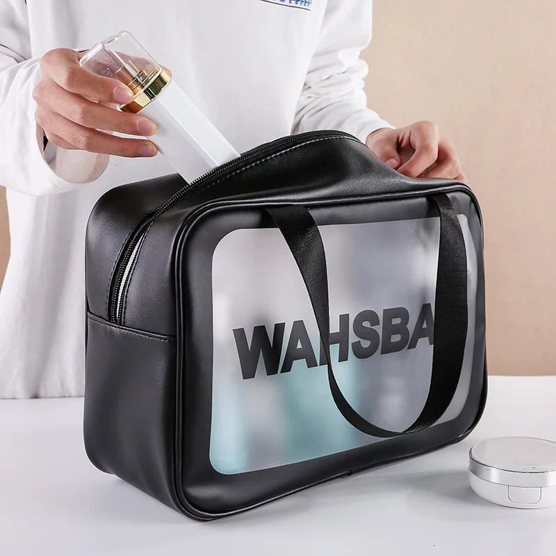 Cosmetic Bag PVC PU Zipper Fashion Solid Box high-capacity women Korean ladylike waterproof bag suitcase  makeup travel bag