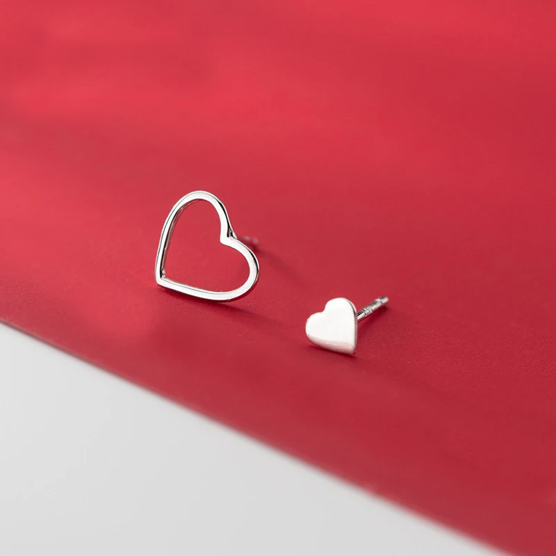 MloveAcc 100% 925 Sterling Silver Korean Style Cute Heart Shape Asymmetry Stud Earring Charm Trend Women Jewelry Sale