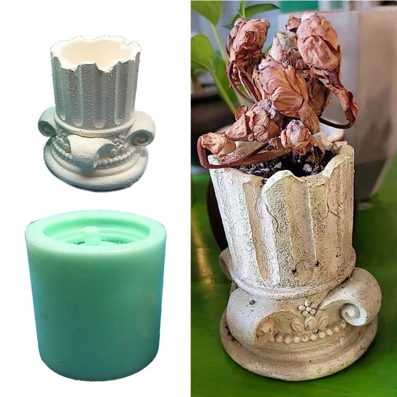 

Ancient Greek Pillars Flower Pot Epoxy Resin Silicone Mold 3D Roman Column Succulent Plant Planter Pot Mold for Concrete X4YA