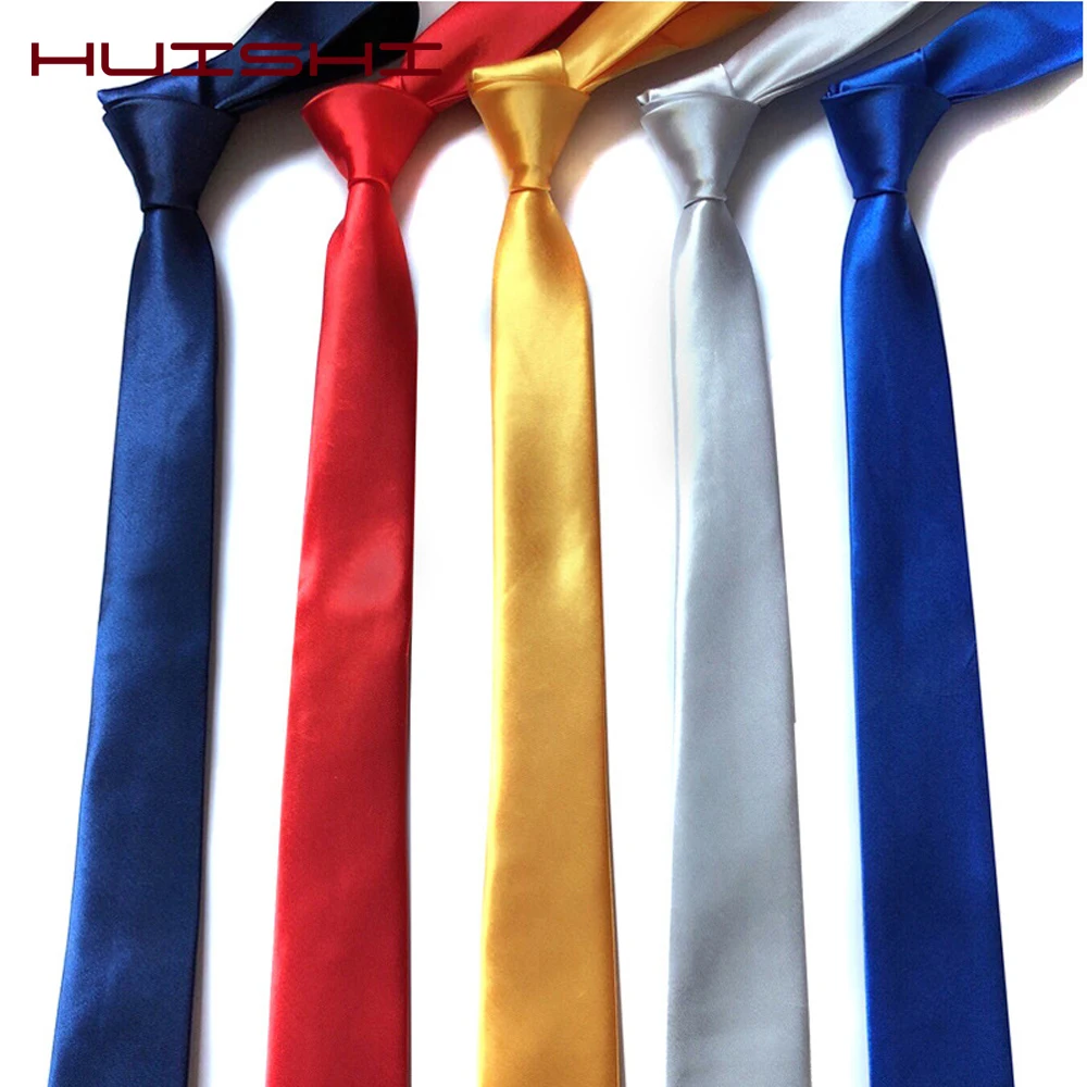 HUISHI Slim Ties Men Solid color Necktie For Mens Narrow Cravat 5cm Width 38 Colors Royal Blue Yellow Gold For Party Accessories