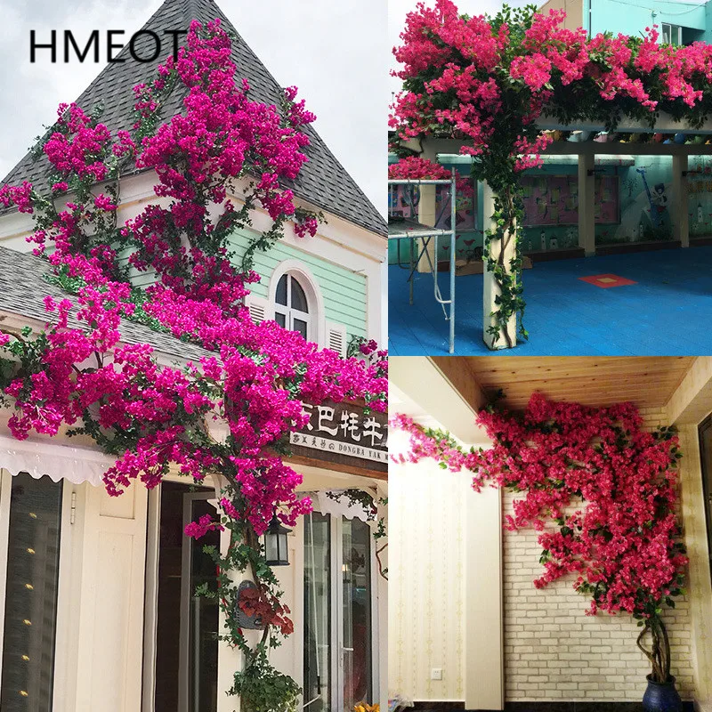 Artificial Flower Rattan Tree Vine Bougainvillea Floral Wall Plants Tree Wedding Christams Party Festival Outdoor Garden Decor