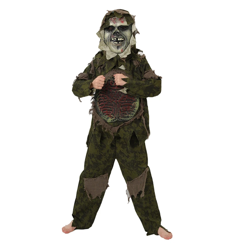 

Swamp Monster Scary Terror Carnival Cosplay Halloween Costumes for Kids Horrible Viscera Clothes Ghost Zombie Mask Camouflage