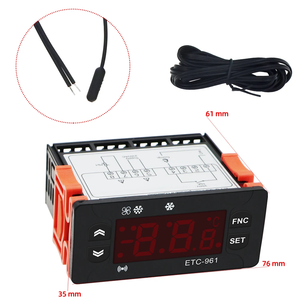 ETC-961 Digital Temperature Controller Defrosting Refrigerator Thermostat Heating Control Thermoregulator with NTC Sensor  220V