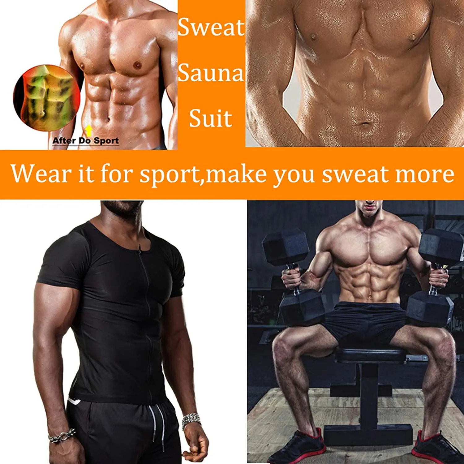 Men Waist Trainer Sweat Sauna Shirt Slimming Thermo Body Shaper Zipper Polymer Short Sleeve Sauna Suit Workout Shirt Tank Top