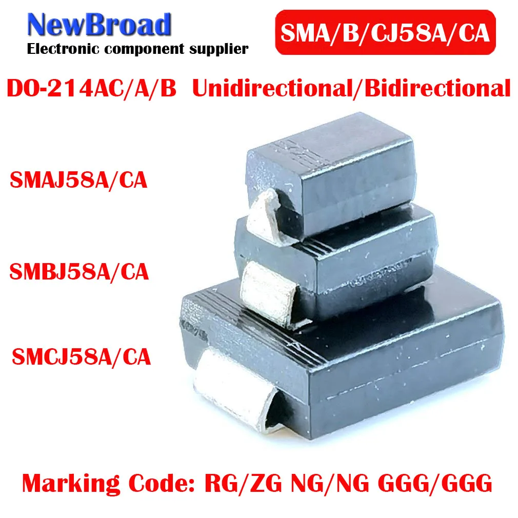 10PCS SMD TVS Diode Unidirektionale SMAJ58A RG SMBJ58A NG SMCJ58A GGG Bidirektionale SMAJ58CA ZG SMBJ58CA NG SMCJ58CA GGG DO-214A