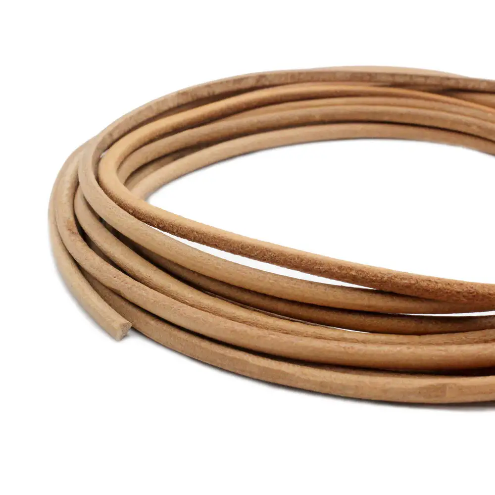 AaaZee 2 Yards 4mm Genuine Cow Hide Round Real Leather Cord Tan Natural Strap Bracelet Necklace