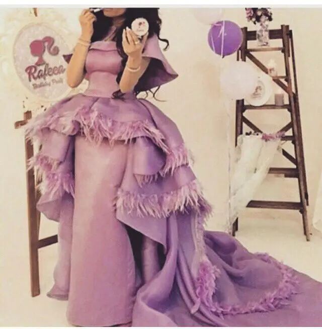 

Boat Neck Zipper Back Cap Sleeve Feather Evening gown Purple Prated Ruched Elegant prom Gown 2018 mother of the bride dresses