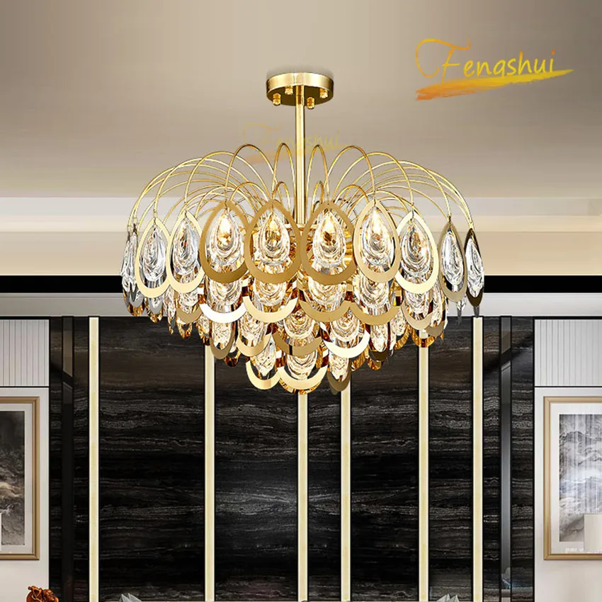 Modern Luxury Crystal LED Pendant Lamp Lighting Nordic LOFT Stainless Steel Titanium Pendant Lights Loft Hotel Room Hanging Lamp