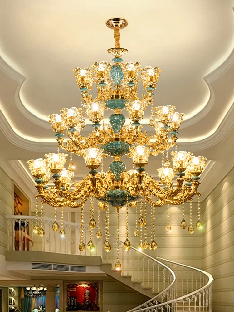 European Duplex Villa Living Room Large Chandelier Hotel Lobby Three Story Crystal Chandelier Ceramic Hotel Crystal Chandeliers