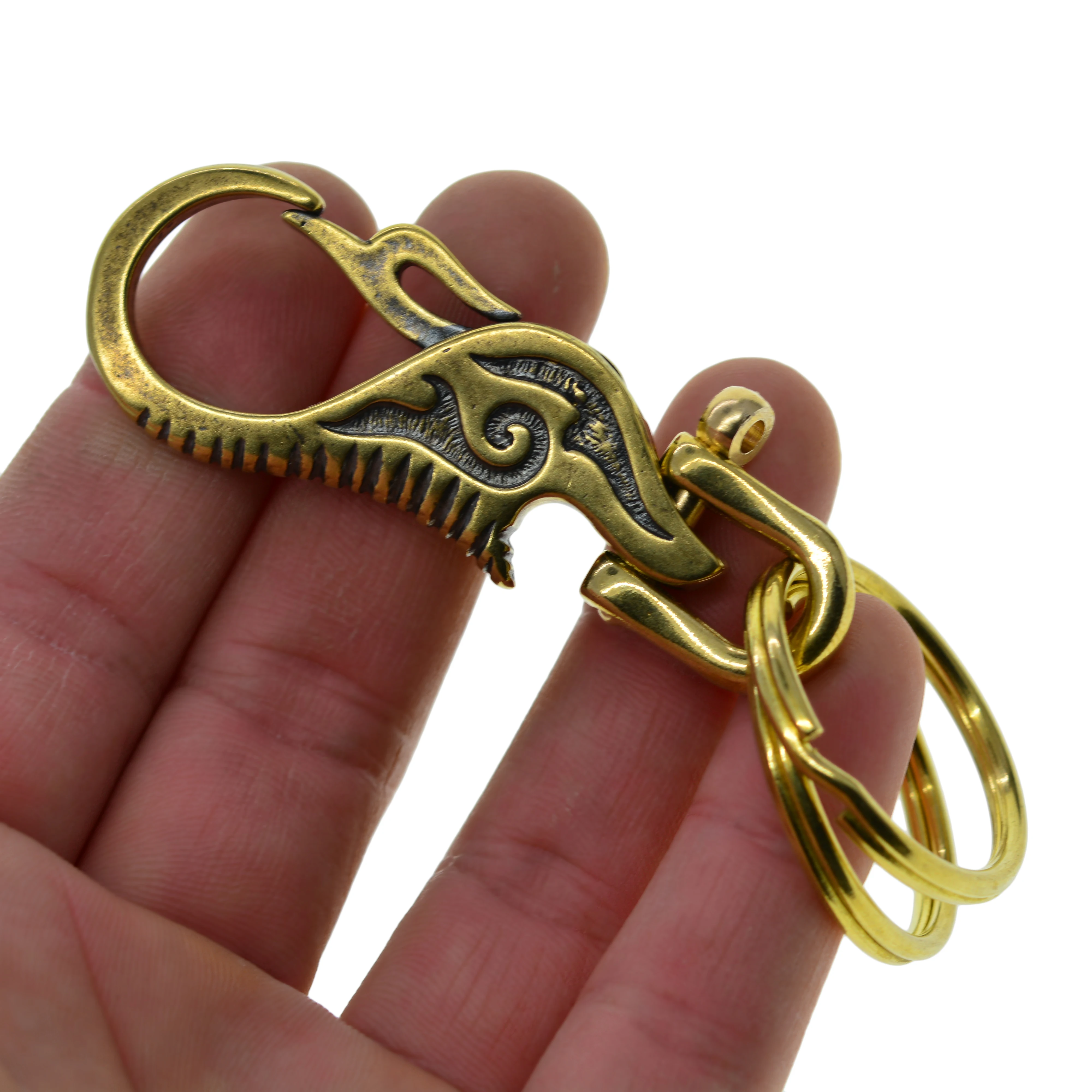 antique handmade Fine brass Tibetan cloud fire pattern spring snap hook Clasps Luxury Keychains keyrings gift