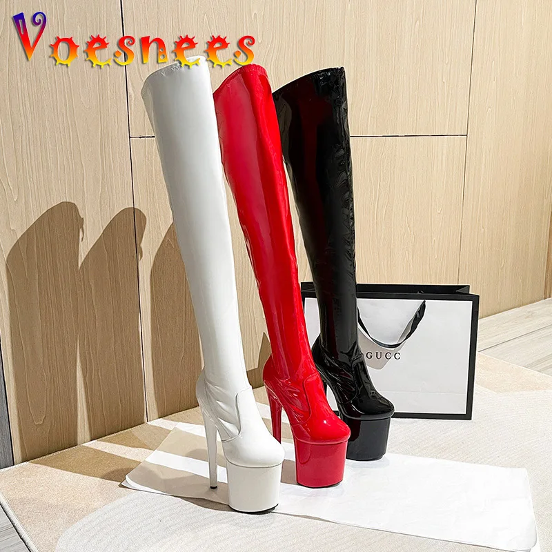 

Sexy Zip Round Head Elastic Over-the-knee Boots Female Platform Ultra Heels 20CM Thigh High Boots Women Nightclub Stripper Shoes