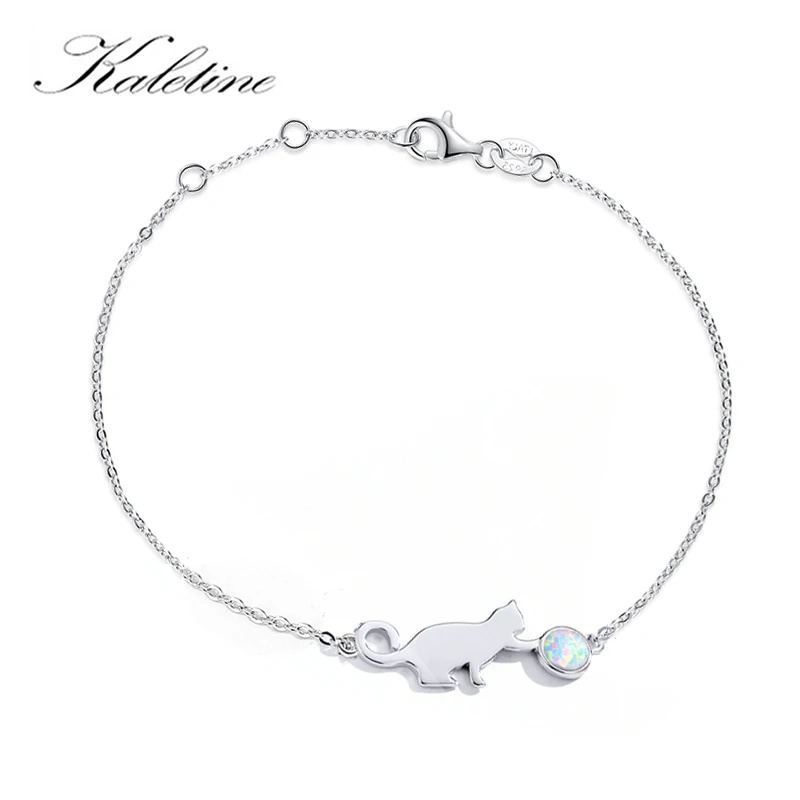 KALETINE Hand Drawing Female Pussy Cat Opal Bracelet for Women 925 Sterling Silver Luxury Fine Jewelry Female Gifts