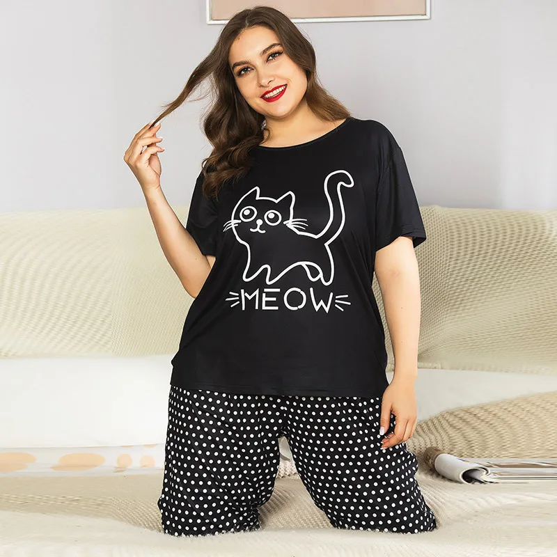 Pyjama en coton à manches courtes pour femmes, ensemble deux pièces, vêtements de nuit d\'été, pyjama de dessin animé mignon, vêtements d\'intérieur