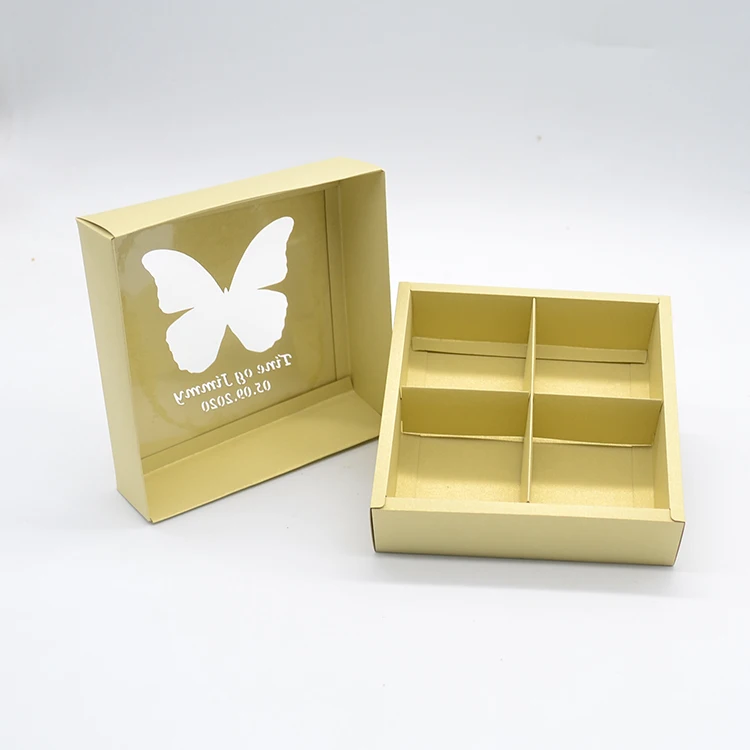 High quality custom wedding party laser cut candy chocolate separate interval packaging box with butterfly and window